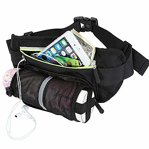 

fanny pack with water bottle holder for running hiking dog walking-waist bag belt hold phone for women men kids waist 19-43 inch-balck yellow