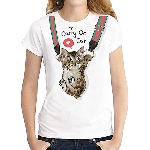 

Women's T shirt Cat Cartoon Graphic Prints Print Round Neck Tops 100% Cotton Basic Basic Top White Black Yellow