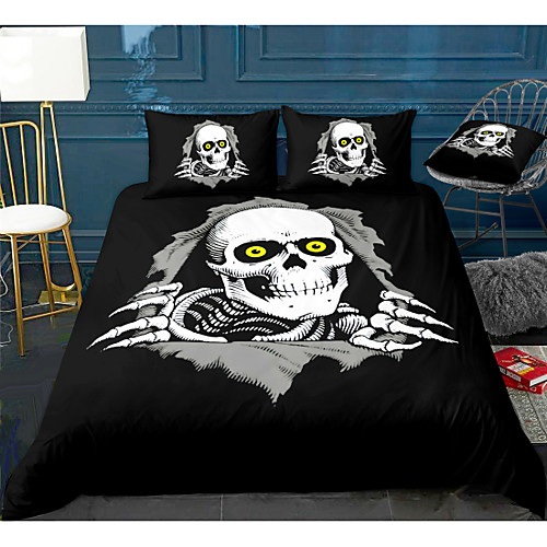 

3D Skull Series 3-Piece Duvet Cover Set Hotel Bedding Sets Comforter Cover with Soft Lightweight Microfiber, Include 1 Duvet Cover, 2 Pillowcases for Double/Queen/King(1 Pillowcase for Twin/Single)