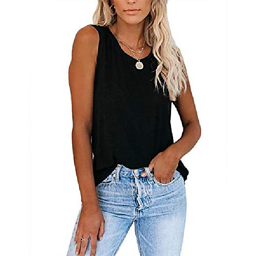 

women summer casual loose tank top round neck camisole solid sleeveless basic snowflake cotton vest(small,black)