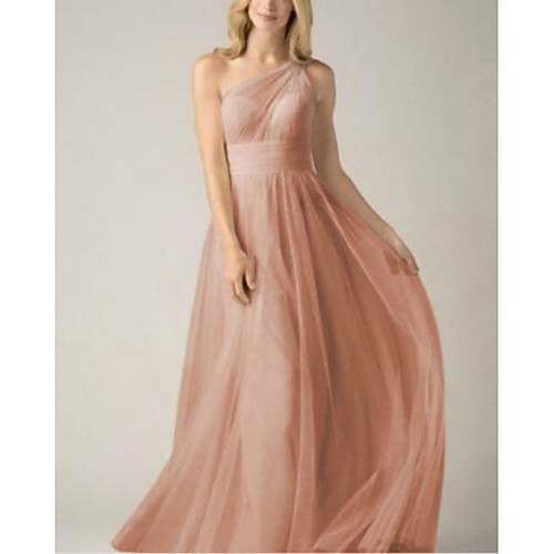 

A-Line One Shoulder Floor Length Tulle Bridesmaid Dress with