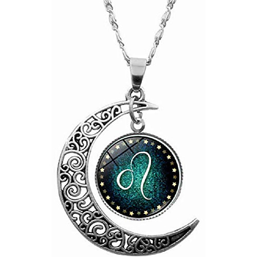 

dainty crescent half moon 12 constellation zodiac sign astrology horoscope charm chain pendant necklace jewelry leo