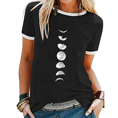 

Women's T shirt Scenery Patchwork Print Round Neck Tops Basic Basic Top White Black Blue