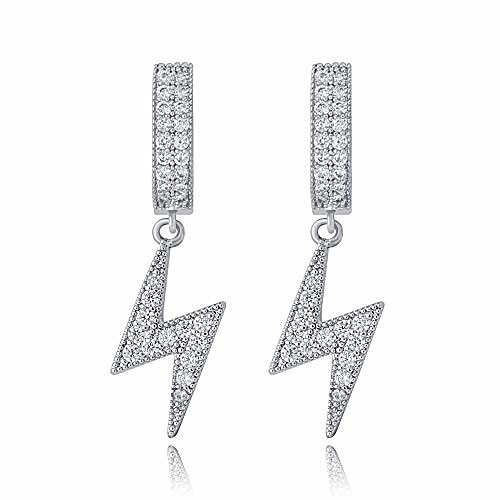 

lightning bolt earrings for men women 14k gold plated fashion hip hop jewelry gifts (silver)