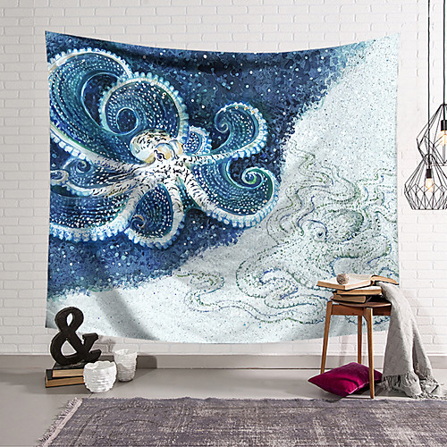 

Wall Tapestry Art Decor Blanket Curtain Hanging Home Bedroom Living Room Decoration Polyester Fiber Animal Painted Blue and White Octopus Lanting Design