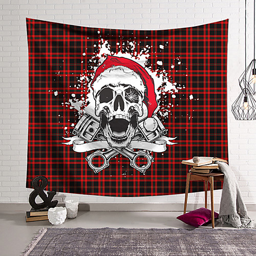 

Christmas Santa Claus Holiday Party Wall Tapestry Art Decor Blanket Curtain Hanging Home Bedroom Living Room Decoration Skull Red Green Plaid Christmas Hat