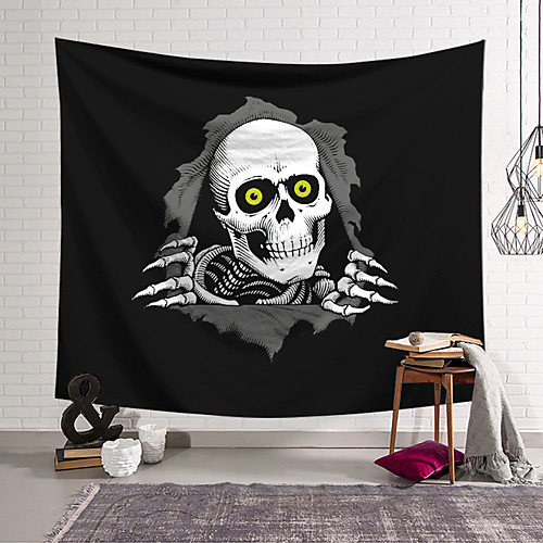 

Wall Tapestry Art Decor Blanket Curtain Hanging Home Bedroom Living Room Decoration Polyester Fiber Black and White Skulls Drilled Out of Lanting Design