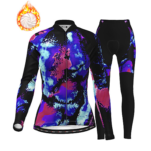 

21Grams Women's Long Sleeve Cycling Jersey with Tights Winter Fleece Blue Camo / Camouflage Bike Fleece Lining Breathable Warm Quick Dry Sports Graphic Mountain Bike MTB Road Bike Cycling Clothing