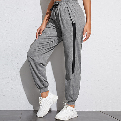 

Women's Yoga Pants Side Pockets Drawstring Bottoms Breathable Quick Dry Stripes Gray Nylon Yoga Fitness Gym Workout Sports Activewear
