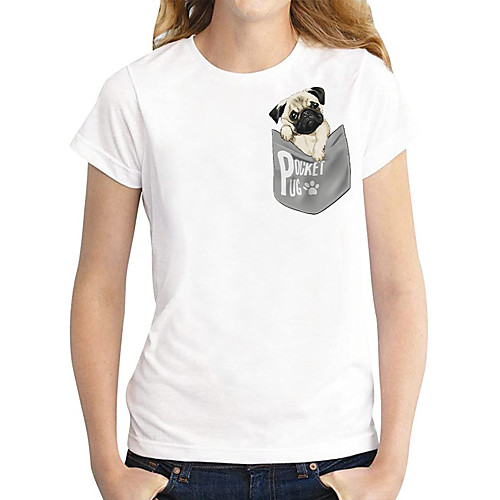 

Women's T shirt Dog 3D Graphic Prints Print Round Neck Tops 100% Cotton Basic Basic Top White Black