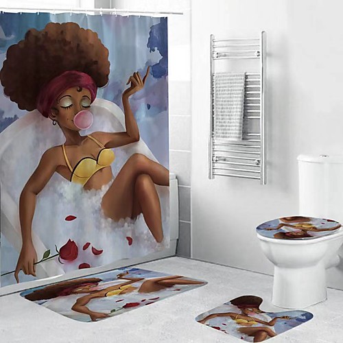 

4 PCS Bathroom 3D Digital Printing Polyester Waterproof Body Art Series