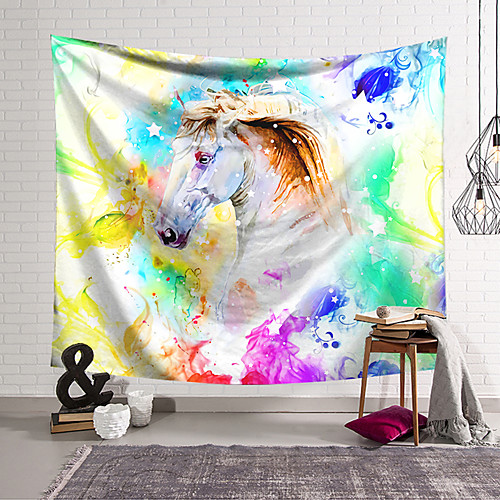 

Wall Tapestry Art Decor Blanket Curtain Hanging Home Bedroom Living Room Decoration Polyester Fiber Animal Painted White Horse Lanting Design