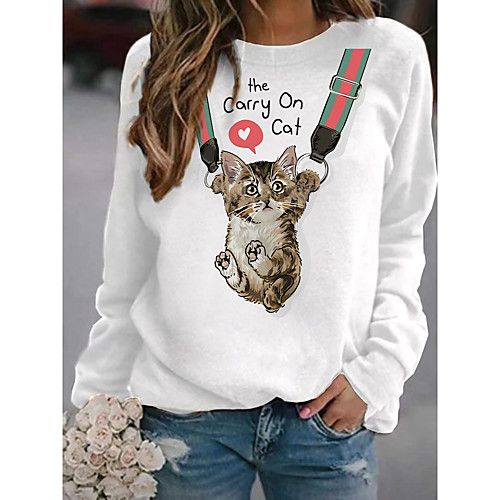 

Women's Pullover Sweatshirt Cat Graphic 3D Print Daily 3D Print Basic Casual Hoodies Sweatshirts White Black Gray