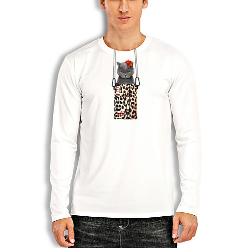 

Men's T shirt Other Prints Graphic Animal Print Long Sleeve Daily Tops Cotton Basic White Black Red