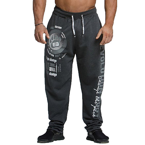 

Men's Sports & Outdoors Sporty Breathable Fitness Gym Jogger Pants Pants Patterned Letter Full Length Sporty Patchwork Drawstring Black Red Light gray