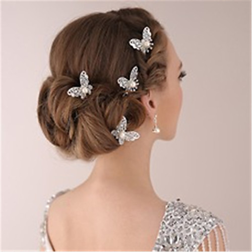 

Imitation Pearl / Rhinestone / Alloy Headpiece / Hair Pin with Rhinestone / Faux Pearl 4 Pieces Wedding Headpiece