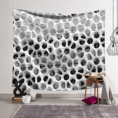 

Wall Tapestry Art Deco Blanket Curtain Hanging Home Bedroom Living Room Dormitory Decoration Polyester Fiber Still Life Modern Black and White Hole Wall Architecture