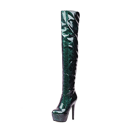 

Women's Boots Stiletto Heel Round Toe Over The Knee Boots Sexy Wedding Party & Evening Patent Leather Snake Yellow Blue Green / Mid-Calf Boots