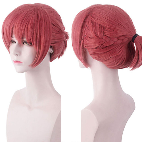 

Cosplay Costume Wig Synthetic Wig Plaited With Bangs Wig Short PinkRed Synthetic Hair Women's Anime Cosplay Pink