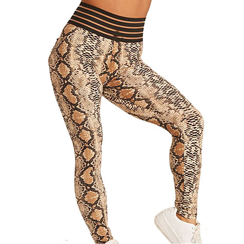 

Women's High Waist Yoga Pants Side Pockets Patchwork Tights Leggings Tummy Control Butt Lift Breathable Leopard Leopard Print White Yellow Mesh Spandex Yoga Fitness Gym Workout Winter Sports