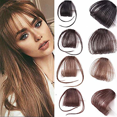 

thin neat air bangs 100% real human hair clip in fringe front hairpiece extensions (dark brown)