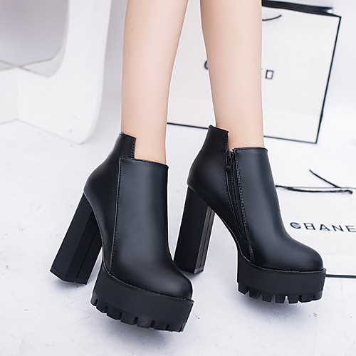 

Women's Boots Chunky Heel Round Toe Booties Ankle Boots Minimalism Daily Walking Shoes PU Sequin Solid Colored Black