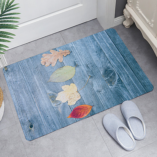 

Light Blue Wooden Board Leaves Digital Printing Floor Mat Modern Bath Mats Nonwoven Memory Foam Novelty Bathroom