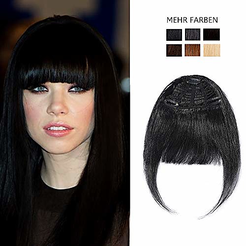 

clip in fringe hair piece human hair extensions [thick bangs] straight (#1 jet black)
