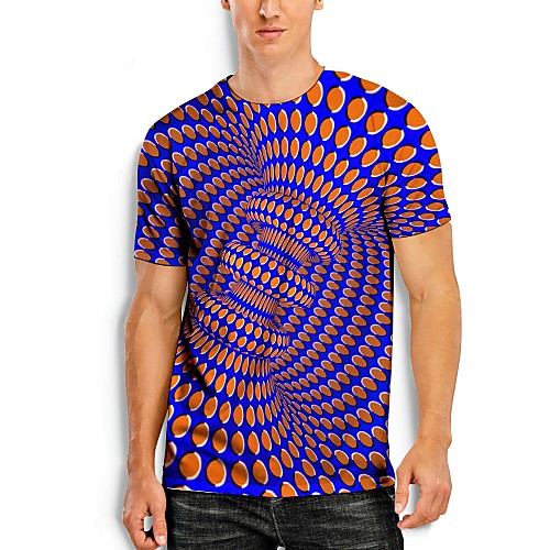 

Men's T shirt 3D Print Graphic Optical Illusion 3D Print Short Sleeve Daily Tops Blue