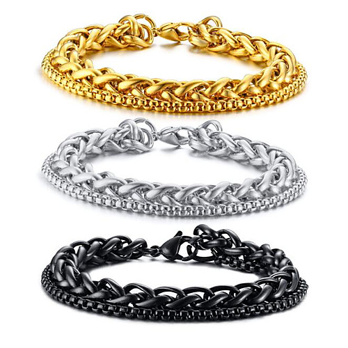 

Men's Chain Bracelet Thick Chain Lucky Fashion Punk European Trendy Hippie Titanium Steel Bracelet Jewelry Black / Gold / Silver For Party Evening Sport Gift Formal Date