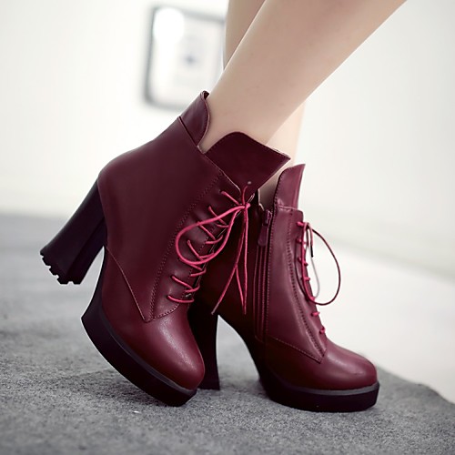

Women's Boots Chunky Heel Round Toe Daily PU Synthetics Black Red