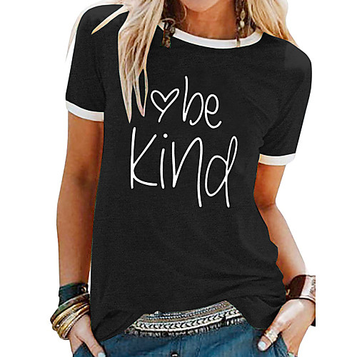 

Women's T-shirt Letter Patchwork Print Round Neck Tops Basic Basic Top White Black Blue