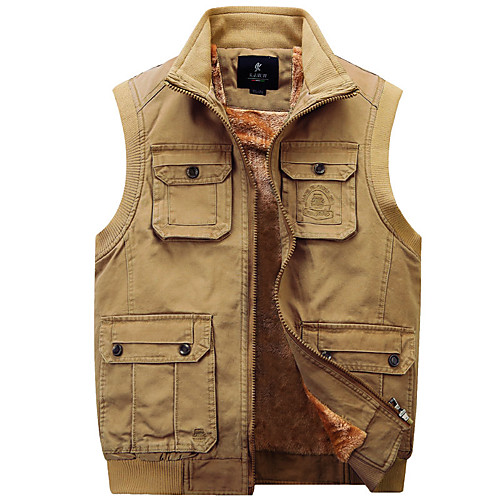 

Men's Hiking Jacket Hiking Vest / Gilet Fishing Vest Winter Outdoor Solid Color Anti-Slip Lightweight Breathable Quick Dry Winter Jacket Top Cotton Single Slider Hunting Fishing Climbing Army Green
