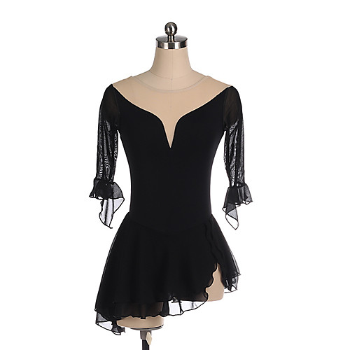 

Figure Skating Dress Women's Girls' Ice Skating Dress Black Patchwork Spandex High Elasticity Training Competition Skating Wear Solid Colored Half Sleeve Ice Skating Figure Skating / Kids