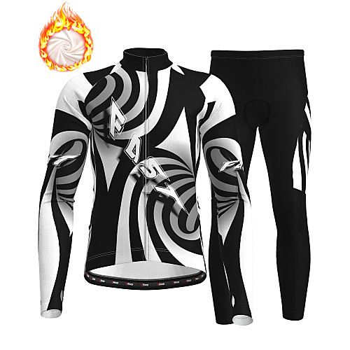 

21Grams Men's Long Sleeve Cycling Jersey with Tights Winter Fleece BlackWhite Bike Thermal Warm Fleece Lining Breathable Warm Quick Dry Sports Graphic Mountain Bike MTB Road Bike Cycling Clothing