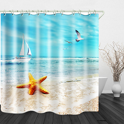 

Seagull On The Beach Print Waterproof Fabric Shower Curtain For Bathroom Home Decor Covered Bathtub Curtains Liner Includes With Hooks