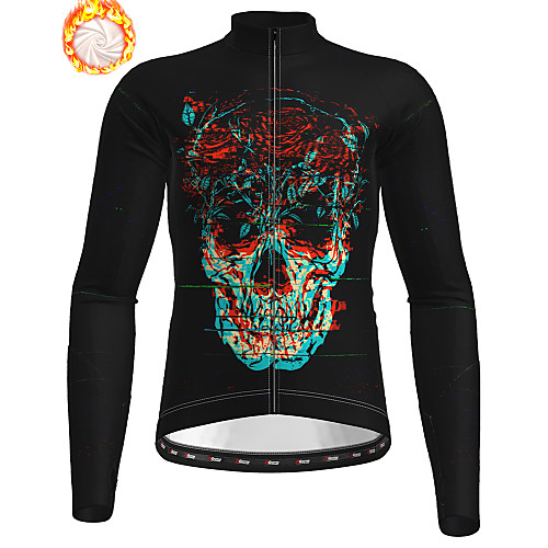

21Grams Men's Long Sleeve Cycling Jersey Winter Fleece Black Skull Bike Jersey Top Mountain Bike MTB Road Bike Cycling Fleece Lining Breathable Warm Sports Clothing Apparel / Stretchy / Athleisure