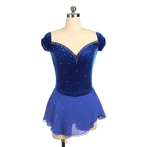

Figure Skating Dress Women's Girls' Ice Skating Dress Burgundy Royal Blue Patchwork Asymmetric Hem Spandex High Elasticity Training Competition Skating Wear Crystal / Rhinestone Half-Sleeve Ice