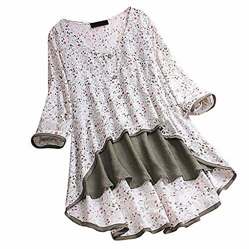 

Womens Linen Blouse, Casual Loose Long Sleeve Tunic Top Plus Size Top Shirt (XXXXXL, White)