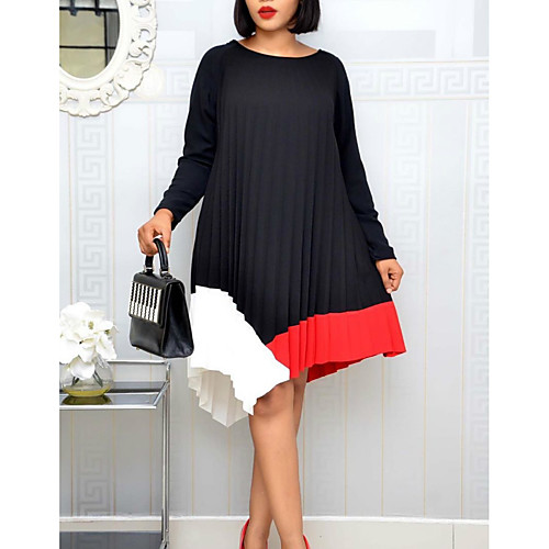 

Women's Plus Size Dresses A Line Dress Knee Length Dress Long Sleeve Solid Color Ruched Patchwork Casual Spring & Fall / Loose