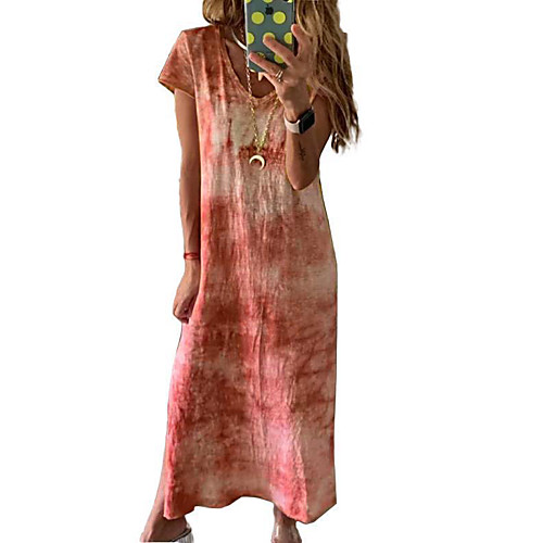 

Women's Shift Dress Maxi long Dress Blue Purple Wine Orange Green Short Sleeve Print Split Print Spring Summer V Neck Casual 2021 S M L XL XXL 3XL