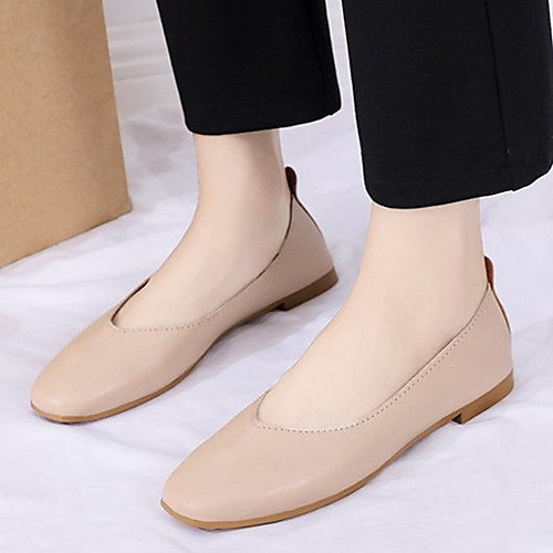 

Women's Flats Flat Heel Square Toe Casual Daily PU Solid Colored Almond Green Beige
