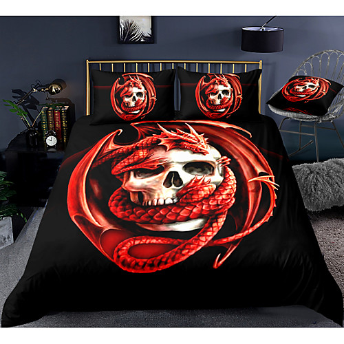 

Skull Series 3-Piece Duvet Cover Set Hotel Bedding Sets Comforter Cover with Soft Lightweight Microfiber, Include 1 Duvet Cover, 2 Pillowcases for Double/Queen/King(1 Pillowcase for Twin/Single)