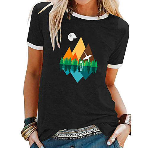 

Women's T-shirt Graphic Prints Patchwork Print Round Neck Tops Basic Basic Top White Black Blue