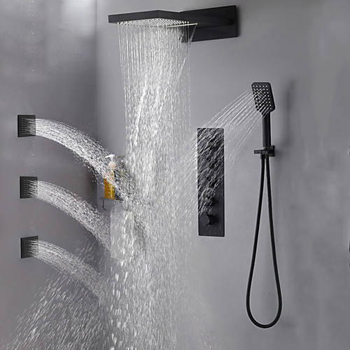 

Shower Faucet / Rainfall Shower Head System / Body Jet Massage Set - Handshower Included Fixed Mount Rainfall Shower Contemporary Electroplated Mount Inside Ceramic Valve Bath Shower Mixer Taps