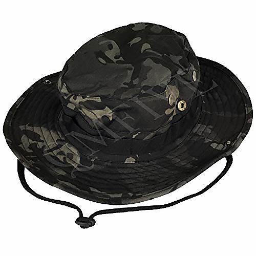 

tactical boonie hat, unisex camouflage rounded hat fisherman sun protection cap for outdoor airsoft paintball climb camping (dark night camo)