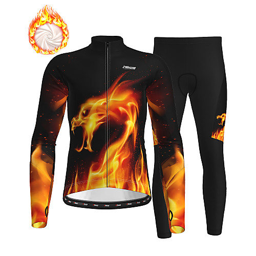 

21Grams Men's Long Sleeve Cycling Jersey with Tights Winter Fleece Polyester Black / Orange Bike Clothing Suit Fleece Lining Breathable 3D Pad Warm Quick Dry Sports Graphic Mountain Bike MTB Road