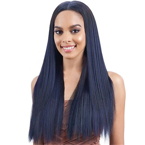 

Synthetic Wig Straight Natural Straight Middle Part Wig Long Black / Blue Synthetic Hair Women's Soft Middle Part Black Blue