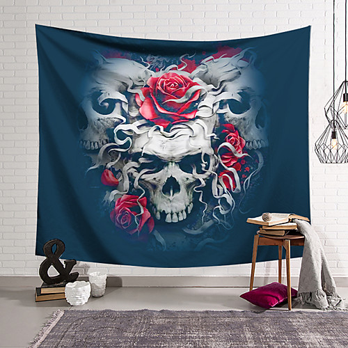 

Wall Tapestry Art Decor Blanket Curtain Hanging Home Bedroom Living Room Decoration Polyester Fiber Still Life Strange Skull Red Rose