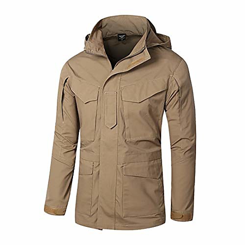 

windbreaker jackets long army jacket military army tactical cardigan slim elastic waist removable hooded coats khaki l